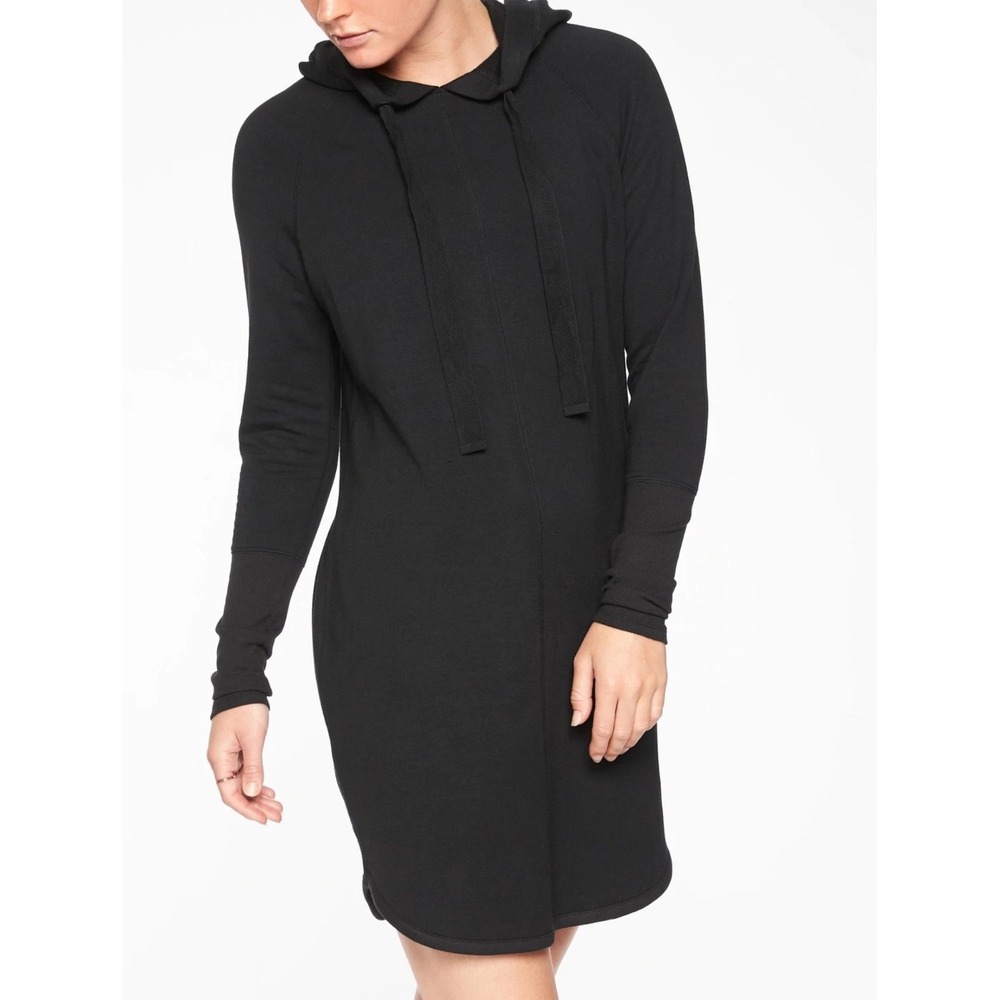 Athleta Solitude Hoodie Sweatshirt Dress Black LT Large Tall
